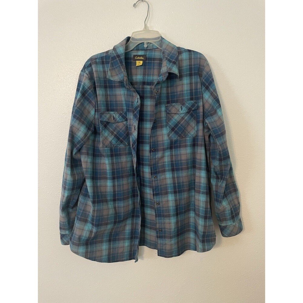 Cabelas Womens Blue Green Plaid Flannel Long Sleeve Button Up Shirt 2XL REG